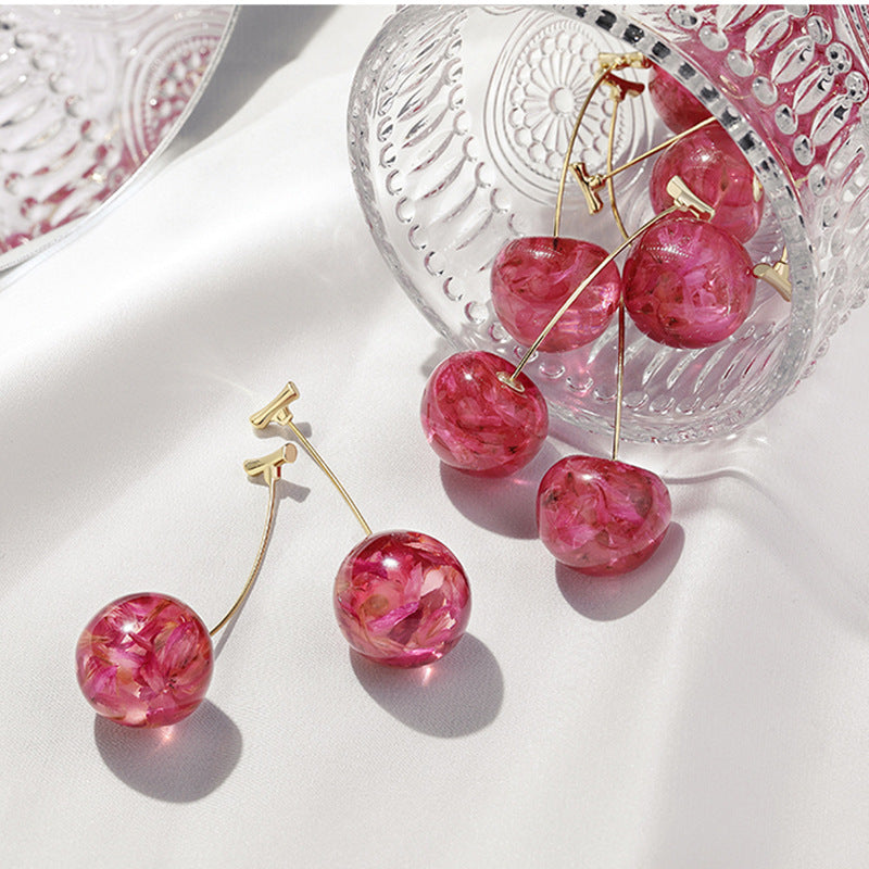 New Net Red Temperament French Dried Cherry Long Sweet And Fashionable Cherry Earrings