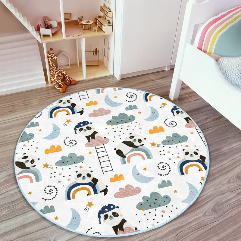 Cute Panda Pattern Kids Room Decorative Washable Round Rug | Homeezone