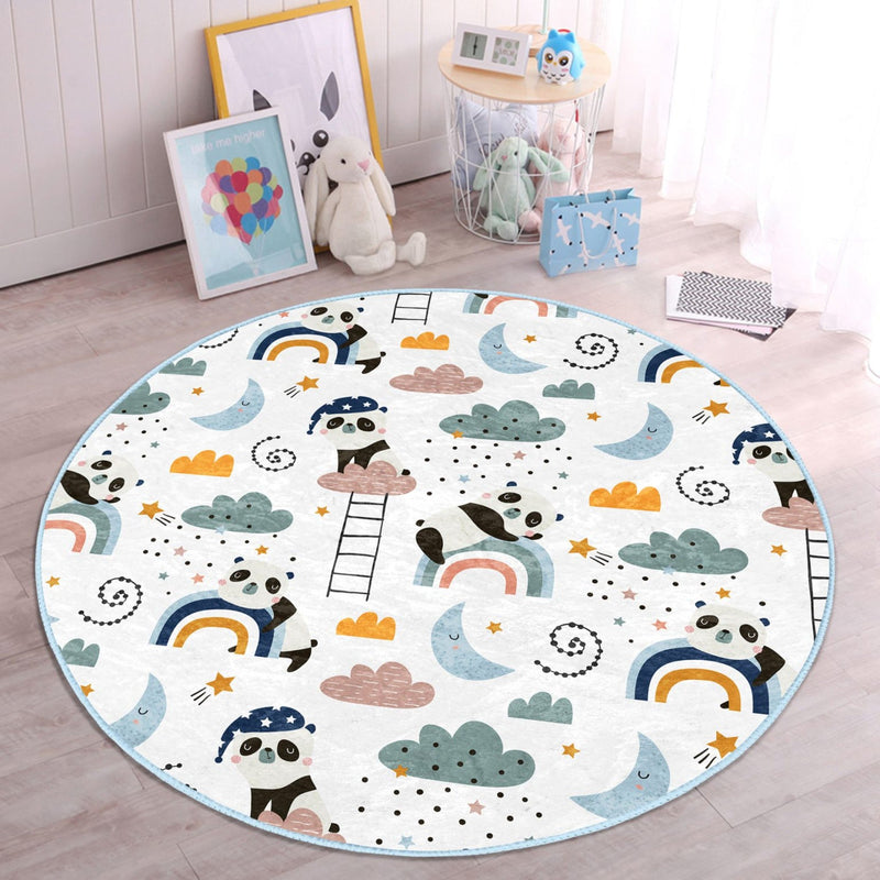 Cute Panda Pattern Kids Room Decorative Washable Round Rug | Homeezone