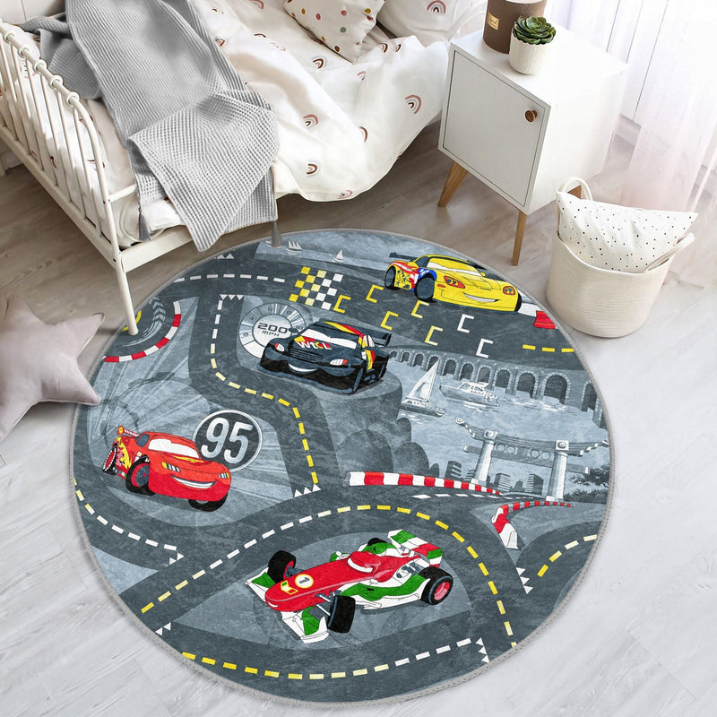 Race Cars and Roads Kids Room Washable Rug | Homeezone