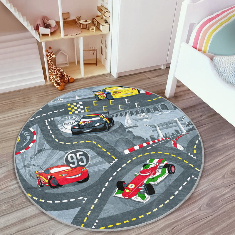 Race Cars and Roads Kids Room Washable Rug | Homeezone