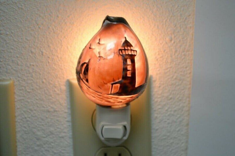 Carved Purple Lighthouse Cowrie Shell Nightlight