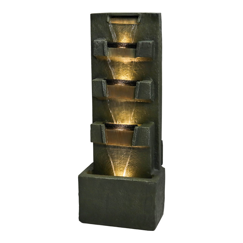 39.3inches High Concrete Modern Water Fountain with LED Lights for Home Garden Backyard Decor