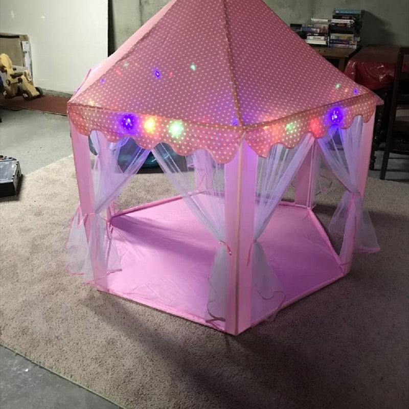 Outdoor Indoor Portable Folding Princess Castle Tent Kids Children Funny Play Fairy House Kids Play Tent(LED Star Lights)