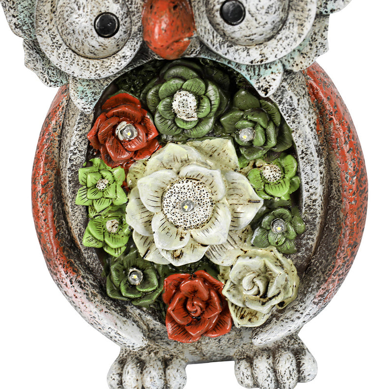 Garden Statue Owl Figurines,Solar Powered Resin Animal Sculpture with 5 Led Lights for Patio,Lawn, Garden Decor